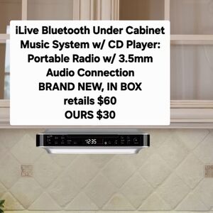 iLive Bluetooth Under Cabinet Music System w/ CD Player: Portable Radio w/ 3.5mm